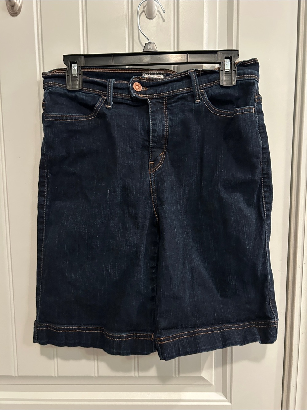 Levi's Dark Blue Denim Bermuda Shorts with Brown Stitching